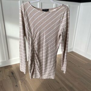 White House Black Market Womens Striped Long Sleeve Rouched Fitted Tunic Size L